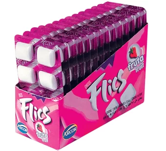 Chicles confitados sabor Frutilla Flics Caja14u